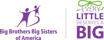 Logo for Big Brothers Big Sisters of America featuring a stylized purple graphic of a larger figure reaching out to a smaller figure