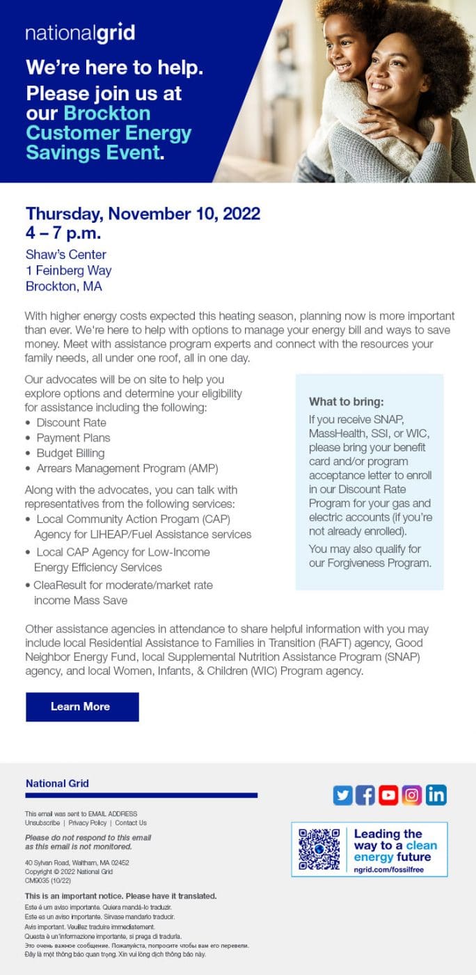 National Grid Energy Savings Event Flyer