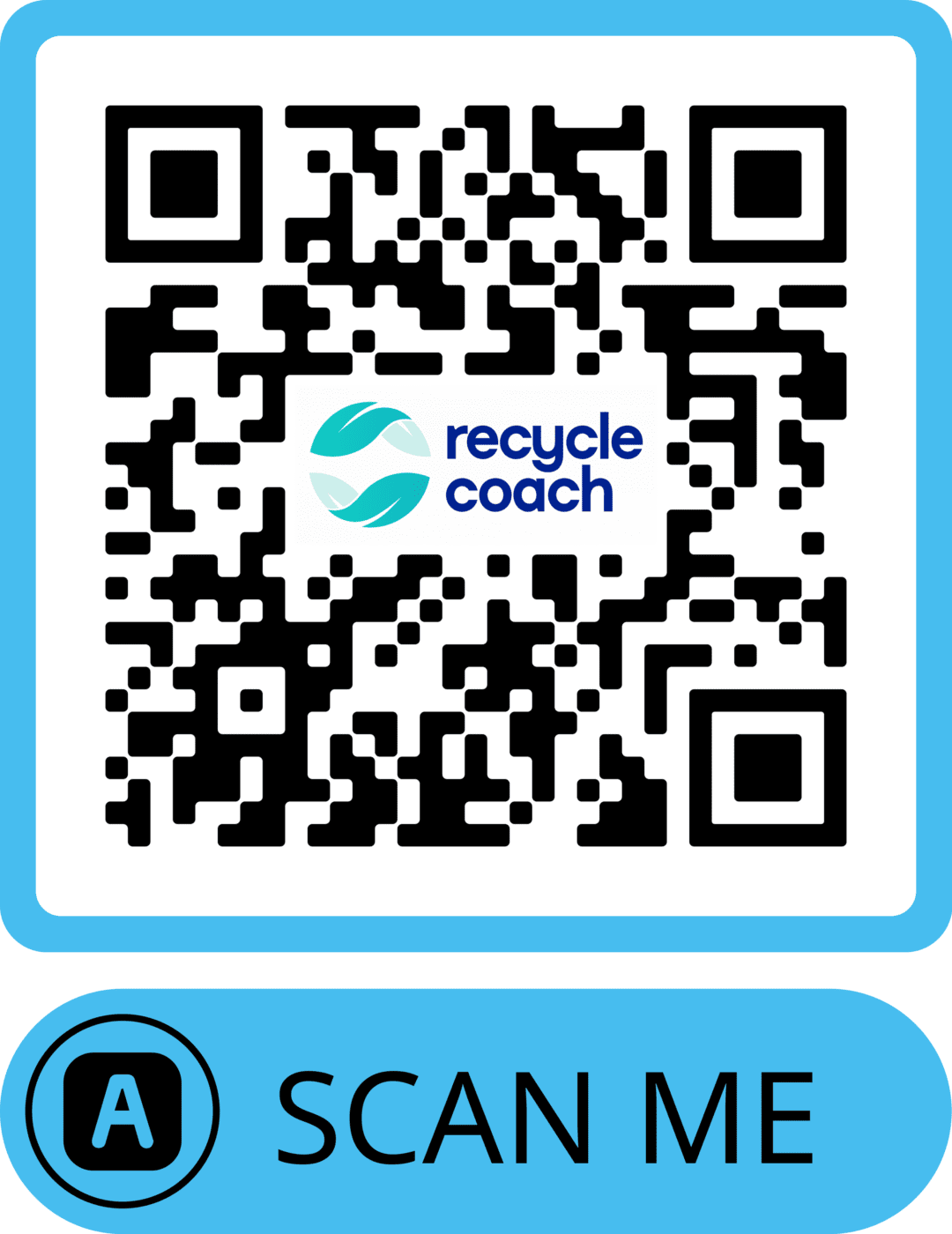 QR code for the Recycle Coach app with the text "Scan Me" below.
