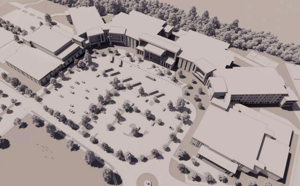 rendering of new brockton high school in greyscale